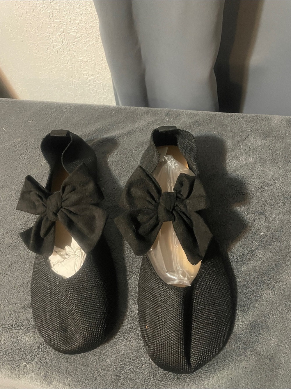 Black Bow Knit Women's Flats - Stylish Slip-On Ballet Shoes NWOT